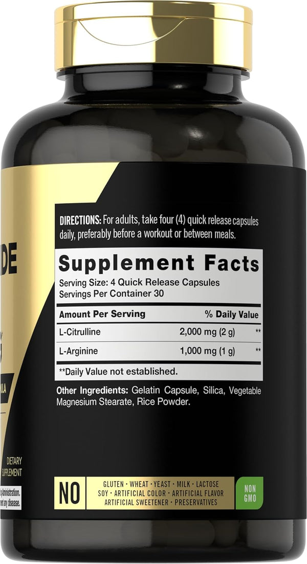 Nitric Oxide Supplement 3000mg | 120 Capsules | Pre Workout with L-Arginine & L-Citrulline | Non-GMO, Gluten Free