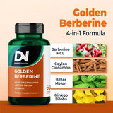 Berberine Supplement with Bitter Melon, Ginkgo Biloba and Ceylon Cinnamon 60 Capsules, Vegan, Made in USA Berberine Capsules for Women and Men