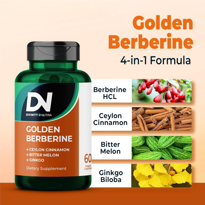Berberine Supplement with Bitter Melon, Ginkgo Biloba and Ceylon Cinnamon 60 Capsules, Vegan, Made in USA Berberine Capsules for Women and Men