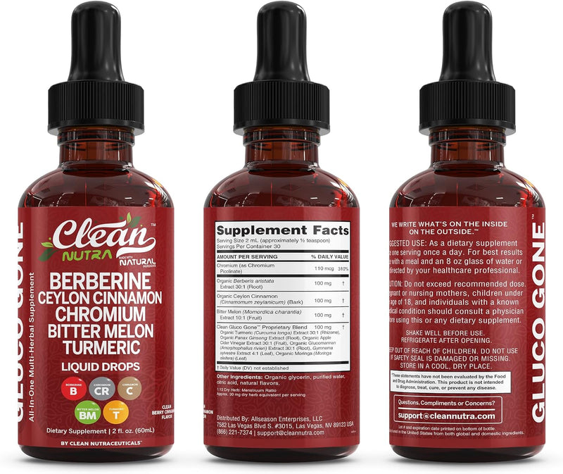 Berberine with Ceylon Cinnamon Supplement Liquid Drops + Bitter Melon Extract, Glucomannan, Gymnema, Chromium, Turmeric, Organic Panax Ginseng, Moringa GLP-1 Support