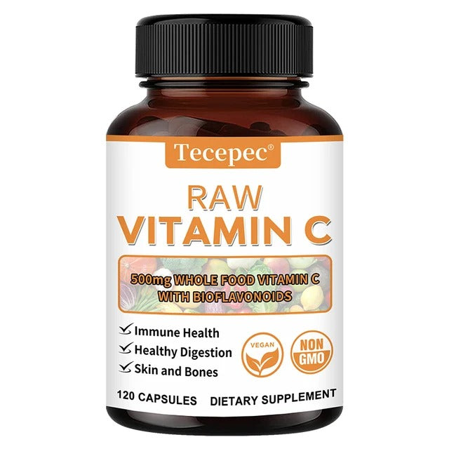 Natural Vitamin C with Bioflavonoids - 500 mg, Immune, Digestive, Skin & Bone Support Supplement, 120 Capsules