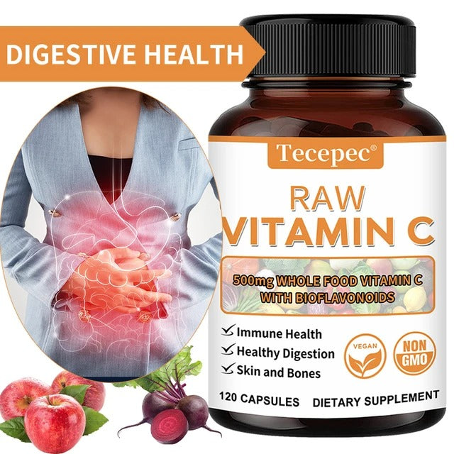 Natural Vitamin C with Bioflavonoids - 500 mg, Immune, Digestive, Skin & Bone Support Supplement, 120 Capsules