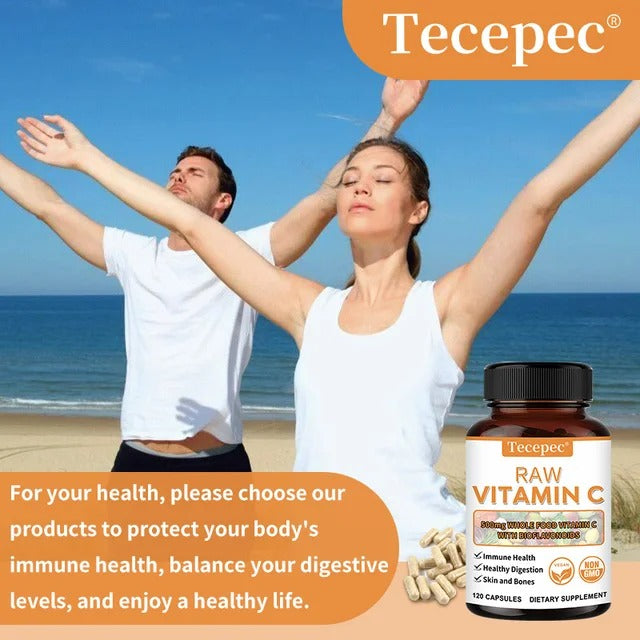 Natural Vitamin C with Bioflavonoids - 500 mg, Immune, Digestive, Skin & Bone Support Supplement, 120 Capsules