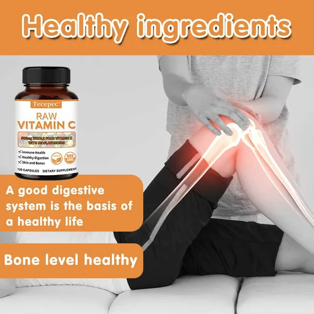 Natural Vitamin C with Bioflavonoids - 500 mg, Immune, Digestive, Skin & Bone Support Supplement, 120 Capsules