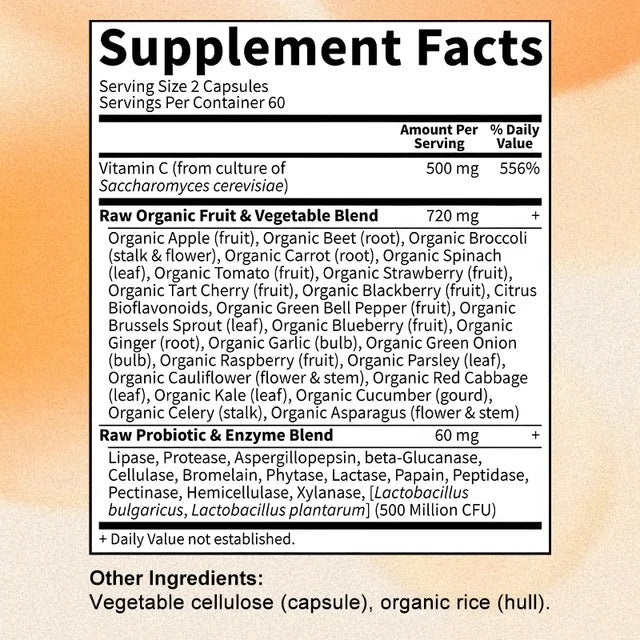 Natural Vitamin C with Bioflavonoids - 500 mg, Immune, Digestive, Skin & Bone Support Supplement, 120 Capsules