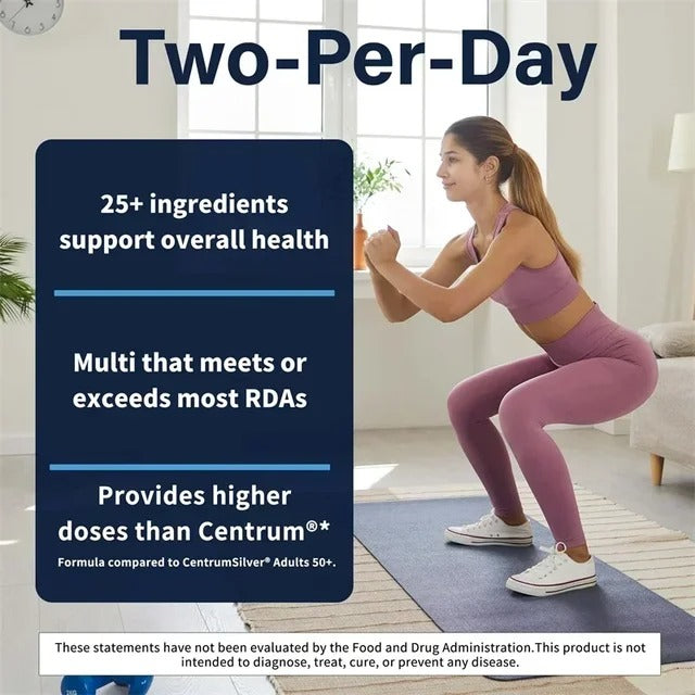 Two-Per-Day Multivitamin Capsules - with Vitamins and Minerals, Enhances Energy Levels, Immune Support, Antioxidant
