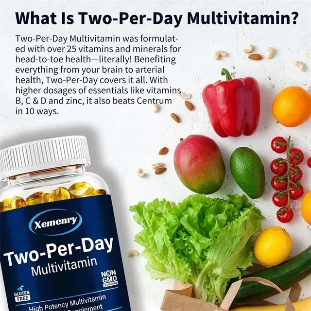 Two-Per-Day Multivitamin Capsules - with Vitamins and Minerals, Enhances Energy Levels, Immune Support, Antioxidant