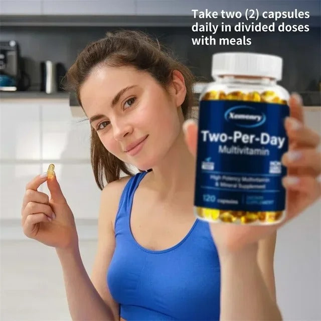 Two-Per-Day Multivitamin Capsules - with Vitamins and Minerals, Enhances Energy Levels, Immune Support, Antioxidant