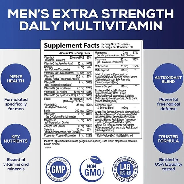 Men's Multivitamin Supplement - Enhance Immunity, Boost Energy and Endurance, Promote Overall Health