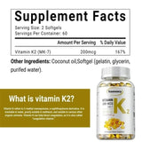 Vitamin K2 MK-7 Supplement - Supports Immune Function, Joint & Heart Health, Superior Absorption, Boosts Energy, Non-GMO