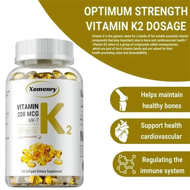 Vitamin K2 MK-7 Supplement - Supports Immune Function, Joint & Heart Health, Superior Absorption, Boosts Energy, Non-GMO