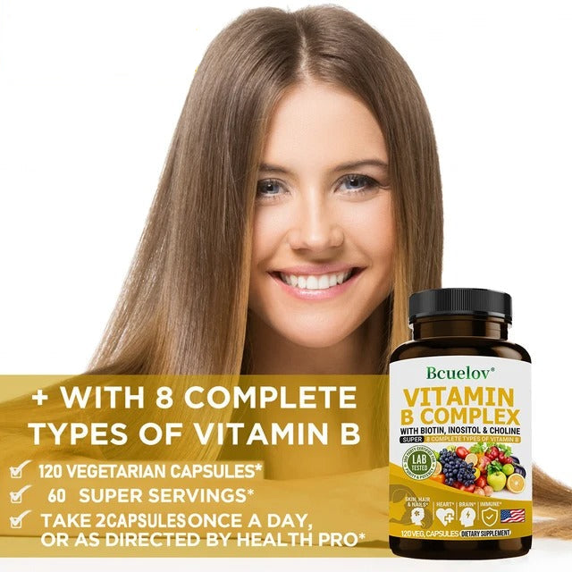 Vitamin B Complex Supplement - Immune Health, Energy Support & Nervous System Support - Non-GMO, 120 Vegetarian Capsules